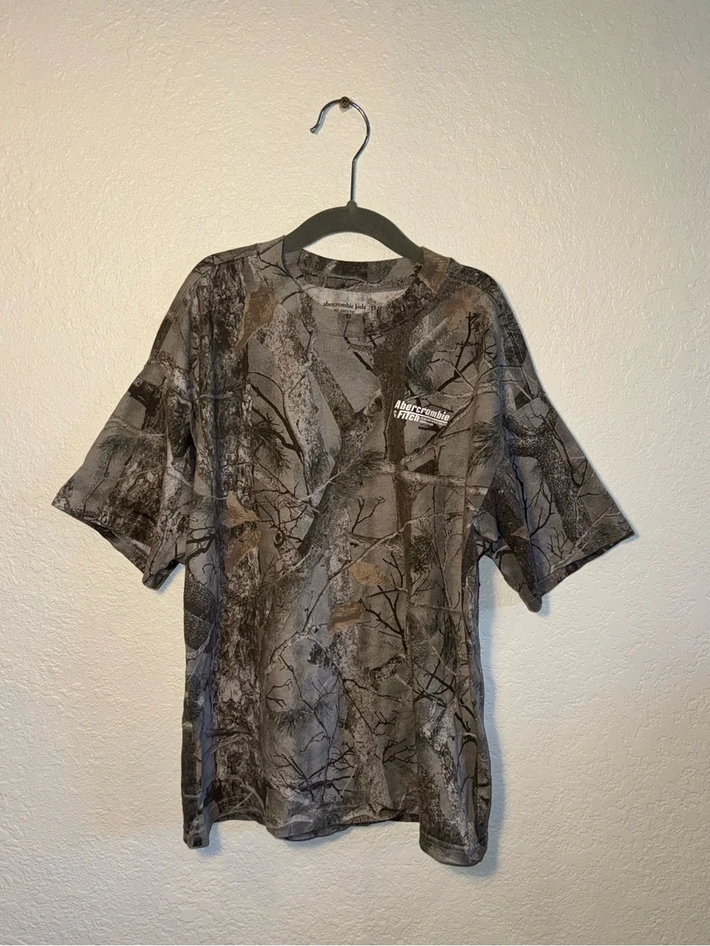 Abercrombie Kids Relaxed Fit Camo Print Brown Green Crewneck Boxy Tee Size 12
